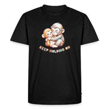 Câlin de singe : Continue de t’accrocher - T-shirt Premium bio Homme - noir - Devant - Nico (187cm)