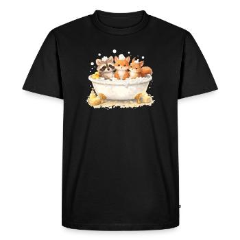 Cute Forest Animals Bathing Illustration - Men's Premium Organic T-Shirt - black - Front - Nico (187cm)