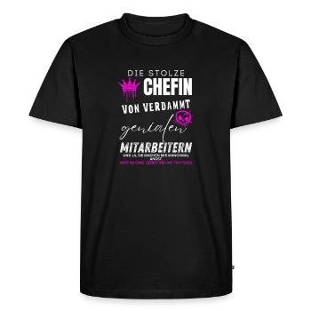 stolze Chefin von verdammt genialen Mitarbeitern  - Men's Premium Organic T-Shirt - black - Front - Nico (187cm)