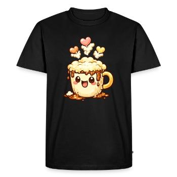 Cœur de tasse de café sourire latte - T-shirt Premium bio Homme - noir - Devant - Nico (187cm)