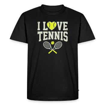 T-shirt de tennis, t-shirt I Love Tennis, sweat à capuche, bonnet - T-shirt Premium bio Homme - noir - Devant - Nico (187cm)