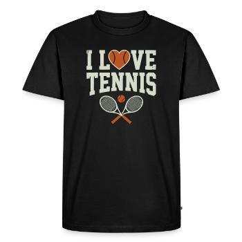 Chemise de tennis, sweat à capuche I Love Tennis, short - T-shirt Premium bio Homme - noir - Devant - Nico (187cm)