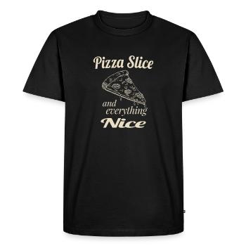 Pizza Slice et Tout ce qu’il y a de bon – Drôle d’amour pizza - T-shirt Premium bio Homme - noir - Devant - Nico (187cm)