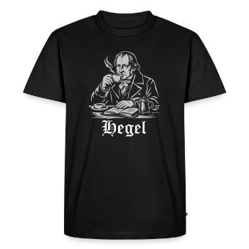 Philosopher Hegel is drinking Coffee - Men's Premium Organic T-Shirt - black - Front - Nico (187cm)