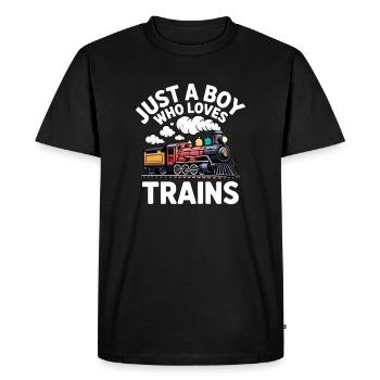 Juste un garçon qui adore les trains - T-shirt Premium bio Homme - noir - Devant - Nico (187cm)