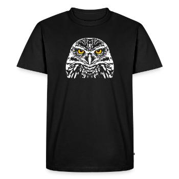 Hibou aux yeux brillants - T-shirt Premium bio Homme - noir - Devant - Nico (187cm)