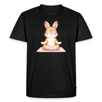 Description du lapin méditant dans le yoga - T-shirt Premium bio Homme - noir - Devant - Nico (187cm)