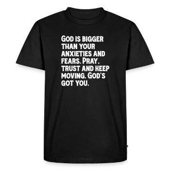 Dieu est plus grand que tes angoisses et tes peurs. - T-shirt Premium bio Homme - noir - Devant - Nico (187cm)