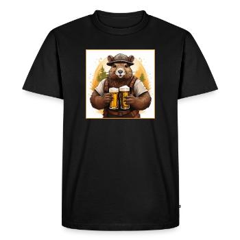 Castor avec bière - T-shirt Premium bio Homme - noir - Devant - Nico (187cm)