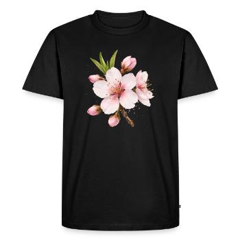Almond Blossom Pink Spring Flower - Men's Premium Organic T-Shirt - black - Front - Nico (187cm)
