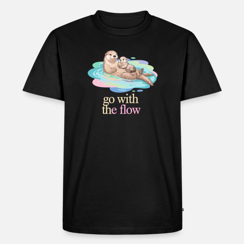 Otter Duo in Pastel Flow - Männer Premium Bio T-Shirt - Schwarz