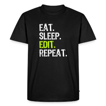 Mange, dors, édite, répète - T-shirt Premium bio Homme - noir - Devant - Nico (187cm)