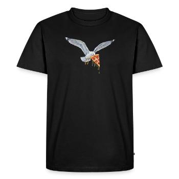 Funny seagull stealing fries on the beach - Men's Premium Organic T-Shirt - black - Front - Nico (187cm)