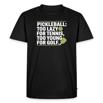 Joueur de pickleball trop paresseux pour le tennis pickleball - T-shirt Premium bio Homme - noir - Devant - Nico (187cm)