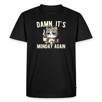 Monday Again Cat Coffee Work Stress Funny - Men's Premium Organic T-Shirt - black - Front - Nico (187cm)