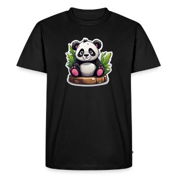 Panda Cartoon Assis Sur Bambou - T-shirt Premium bio Homme - noir - Devant - Nico (187cm)
