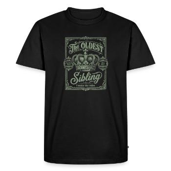 L’aîné des frères ou sœurs que je crée Le blason vintage des règles - T-shirt Premium bio Homme - noir - Devant - Nico (187cm)