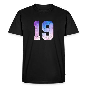 Issue 19 – 19th Anniversary Gift - Men's Premium Organic T-Shirt - black - Front - Nico (187cm)