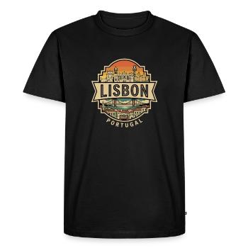Badge de voyage rétro Lisbonne Portugal Vintage Skyline Travel - T-shirt Premium bio Homme - noir - Devant - Nico (187cm)