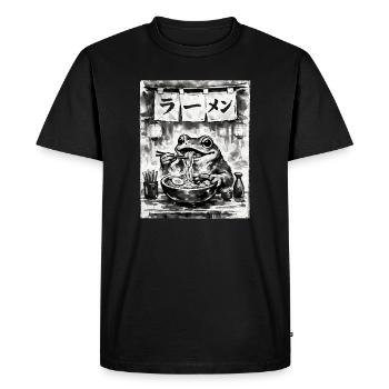 Ramen Nouilles, Grenouille, Grenouille Sumi-e Dessin à l’encre - T-shirt Premium bio Homme - noir - Devant - Nico (187cm)