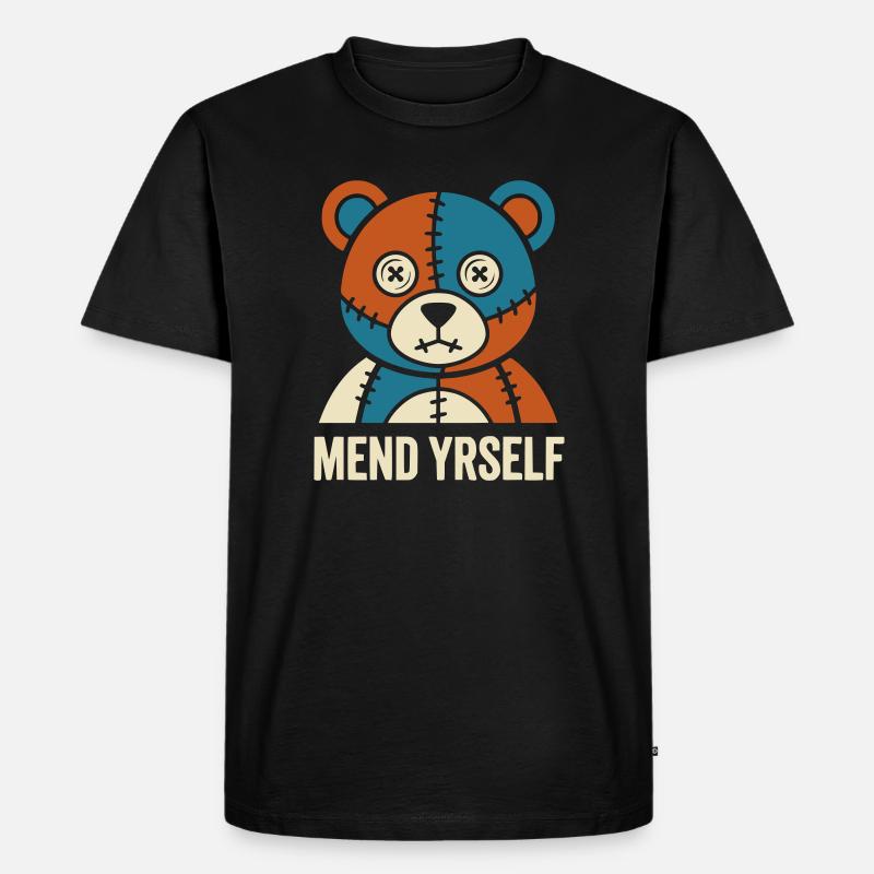 Patchwork Bear: Stitches & Contrast - Men's Premium Organic T-Shirt - black