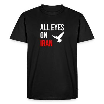 Tous les regards tournés vers l’Iran - T-shirt Premium bio Homme - noir - Devant - Nico (187cm)