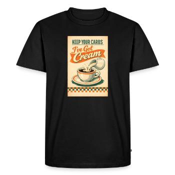 Les glucides disparus, la crème ici | Keto Retro - T-shirt Premium bio Homme - noir - Devant - Nico (187cm)