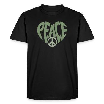 Cœur de paix avec faute de frappe de paix - T-shirt Premium bio Homme - noir - Devant - Nico (187cm)