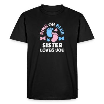 Révélation du sexe de la sœur rose ou bleue - T-shirt Premium bio Homme - noir - Devant - Nico (187cm)