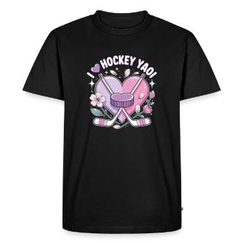 Amour de hockey au cœur pastel - T-shirt Premium bio Homme - noir - Devant - Nico (187cm)