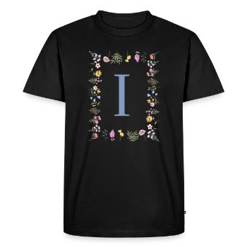 Monogramme floral floral initial en « I » - T-shirt Premium bio Homme - noir - Devant - Nico (187cm)