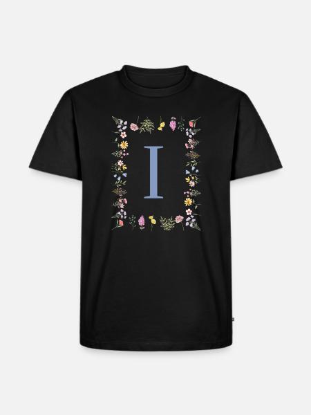Florale Initial "I" Blumenmonogramm - Männer Premium Bio T-Shirt - Schwarz