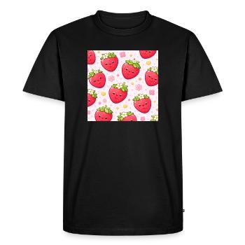 Kawaii Strawberry Polka Dot Pattern Pink - Men's Premium Organic T-Shirt - black - Front - Nico (187cm)