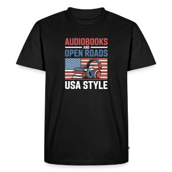 Road Trip USA With Audiobook Funny Travel Motif - Men's Premium Organic T-Shirt - black - Front - Nico (187cm)