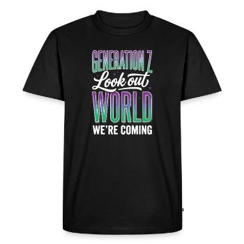 Generation Z Lookout World - Men's Premium Organic T-Shirt - black - Front - Nico (187cm)