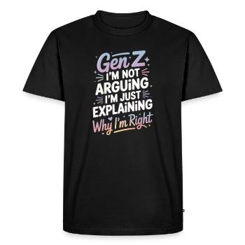 Droit de la génération Z : Expliquer avec humour - T-shirt Premium bio Homme - noir - Devant - Nico (187cm)