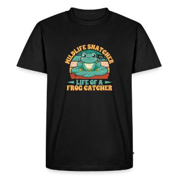 Grenouille attrape-grenouille, Grenouille dragueuse - T-shirt Premium bio Homme - noir - Devant - Nico (187cm)