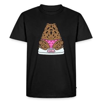 Frog on scales with cherries - Men's Premium Organic T-Shirt - black - Front - Nico (187cm)