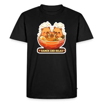 Capybara Ramen & Relax Sticker - Men's Premium Organic T-Shirt - black - Front - Nico (187cm)