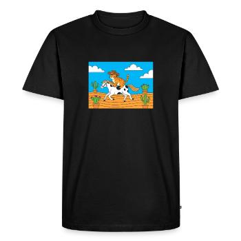 Cat cowboy in desert ride - Men's Premium Organic T-Shirt - black - Front - Nico (187cm)
