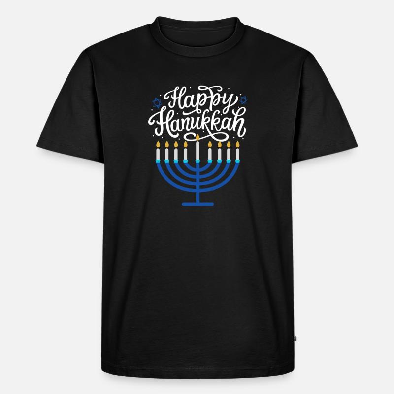Frohe Chanukka-Menora - Männer Premium Bio T-Shirt - Schwarz