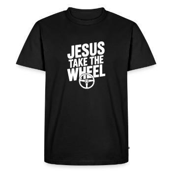 Jésus prend le volant - T-shirt Premium bio Homme - noir - Devant - Nico (187cm)