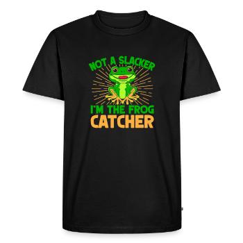 Frog Catcher Not A Slacker Frog - Men's Premium Organic T-Shirt - black - Front - Nico (187cm)
