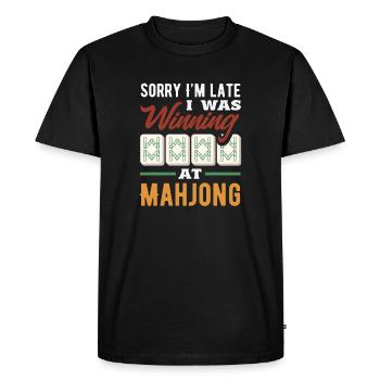 C’est l’heure du Mahjong - T-shirt Premium bio Homme - noir - Devant - Nico (187cm)