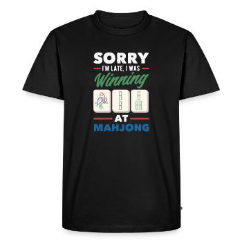 C’est l’heure du Mahjong - T-shirt Premium bio Homme - noir - Devant - Nico (187cm)