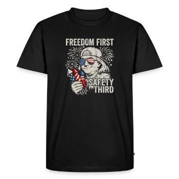La liberté d’abord, la sécurité en troisième place, Fra - T-shirt Premium bio Homme - noir - Devant - Nico (187cm)