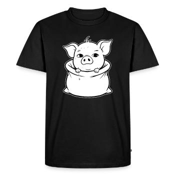 Purring piggy in a sack - Men's Premium Organic T-Shirt - black - Front - Nico (187cm)