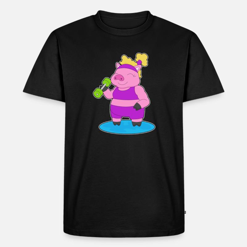 Bodybuilder cochon avec haltères - T-shirt Premium bio Homme - noir