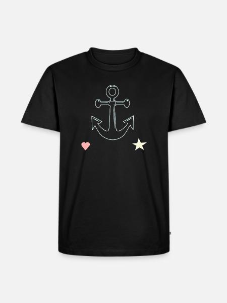 Ankerlinien Motiv Herz Stern - Männer Premium Bio T-Shirt - Schwarz