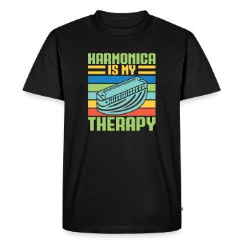 Funny Harmonica Player Is My Therapy Harmonica - Men's Premium Organic T-Shirt - black - Front - Nico (187cm)